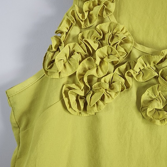 XXI Chartreuse Tank Top Womens Medium Ruffle Flower Yoke Sleeveless‎ Yellow Lime - Picture 2 of 16